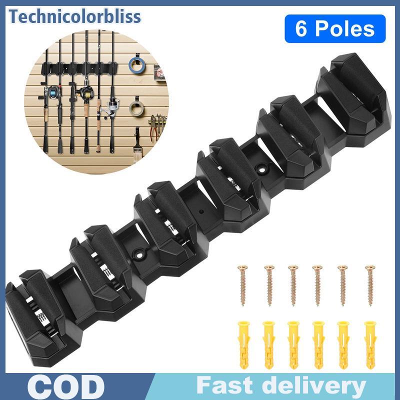 Tcbs เบ็ดตกปลา Ra ติดผนังประหยัดพื้นที่ถือ 6 แท่งสําหรับโรงรถ Shop Home Bliss