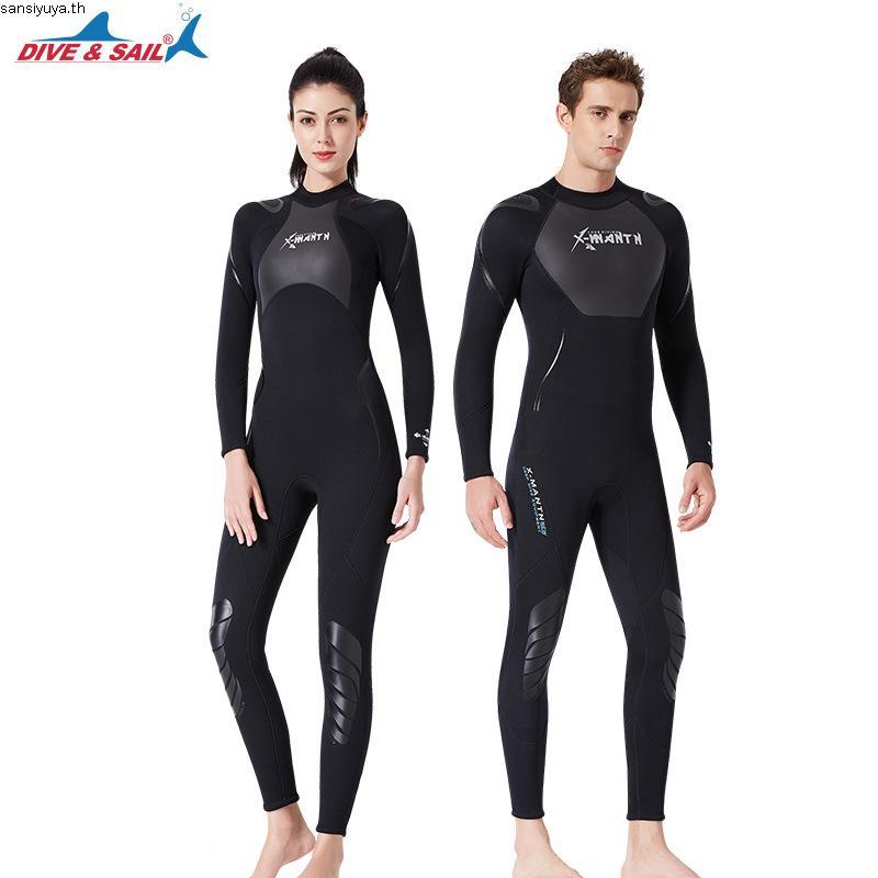 พร้อมสต็อก ZCCO 3mm Wetsuit ผู้ชายผู้หญิง Neoprene Conjoined อบอุ่นรอบคอหนังขอบ ykk ซิปดําน้ํากลางแจ