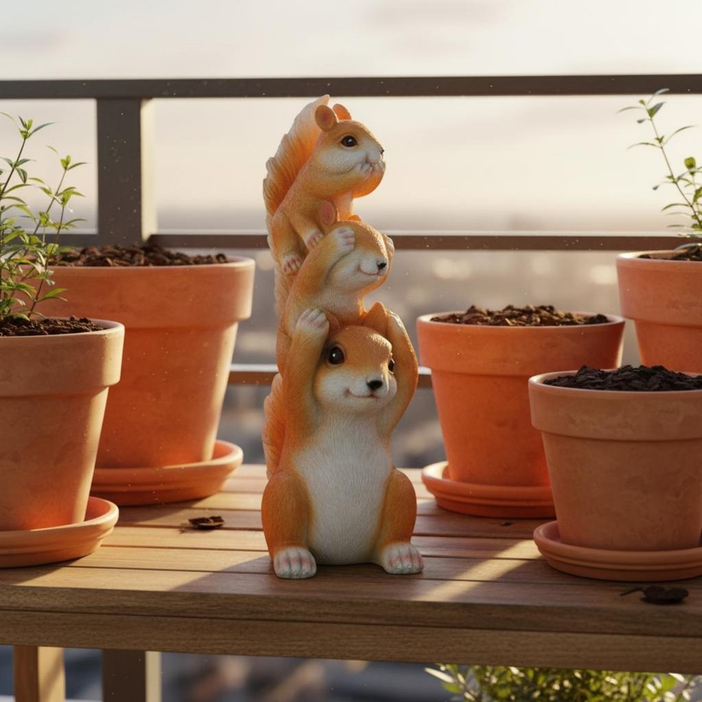 รายละเอียดที่สมจริง Squirrel Family Figurine Weatherproof Squirrel Garden รูปปั้น Charming Design สํ