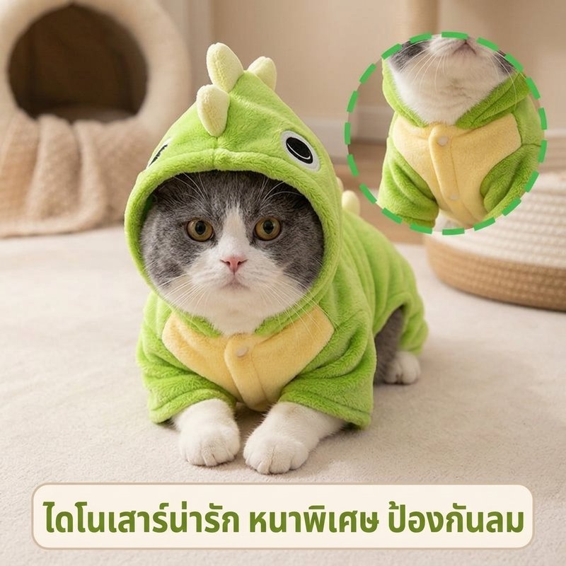 ชุดเสื้อคลุมสัตว์เลี้ยง ไดโนเสาร์ ฤดูหนาว ผ้าอนามัยอบอุ่น ป้องกันลมเย็นได้ดี ดีไซน์4เท้า ดูแลง่าย