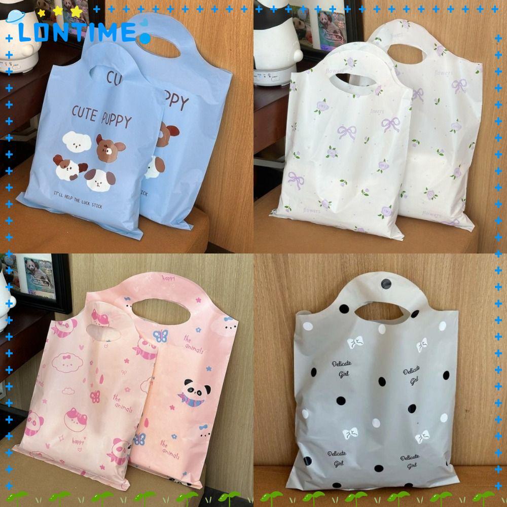 LONTIME 50 ชิ้น PE กระเป๋าช้อปปิ้ง, 25x35 30x40 น่ารักสไตล์ถุงบรรจุภัณฑ์ของขวัญ, Bowtie ลูกสุนัขพลาสติกขนาดใหญ่ Party Favors กระเป๋าสําหรับงานแต่งงาน