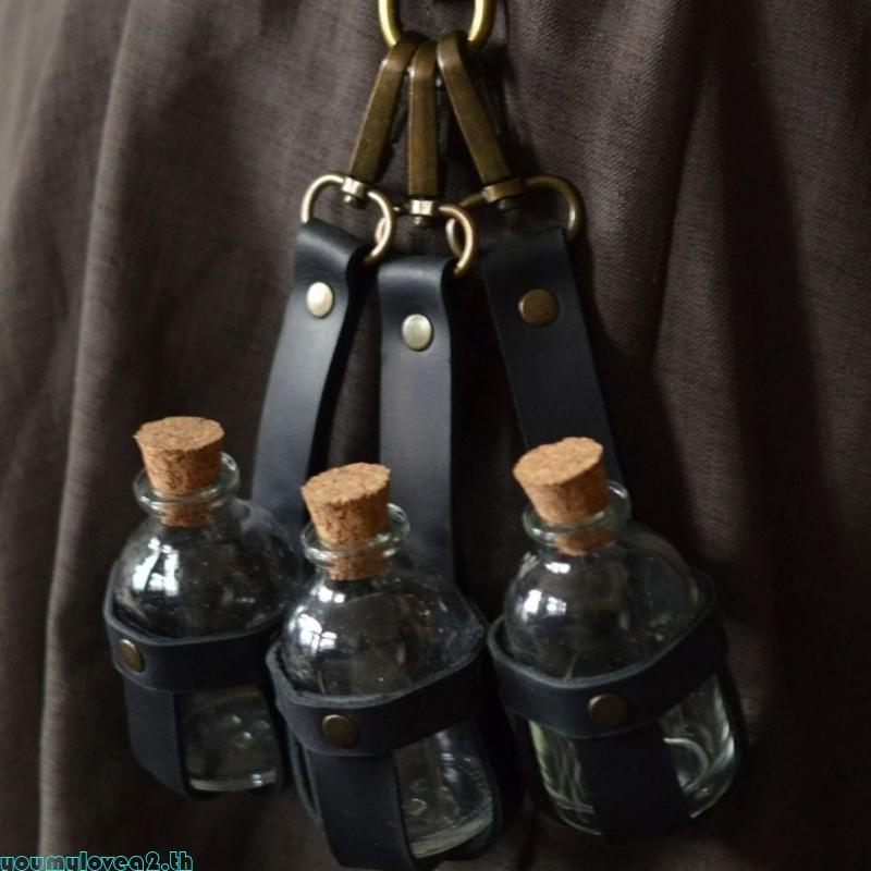 Yml2 Potion Bottle with Leather Holder Wizard Potion Glass Holder with Cork Stoppers