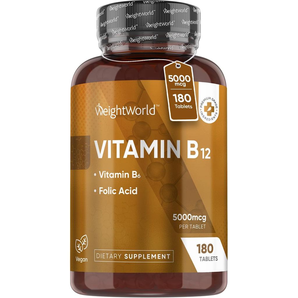 WeightWorld Vegan B12 วิตามิน 5000mcg | ชั้น 6 เดือน | วิตามินบี12 เมทิลโคบาลามิน แบบเพิ่มวิตามินบี 