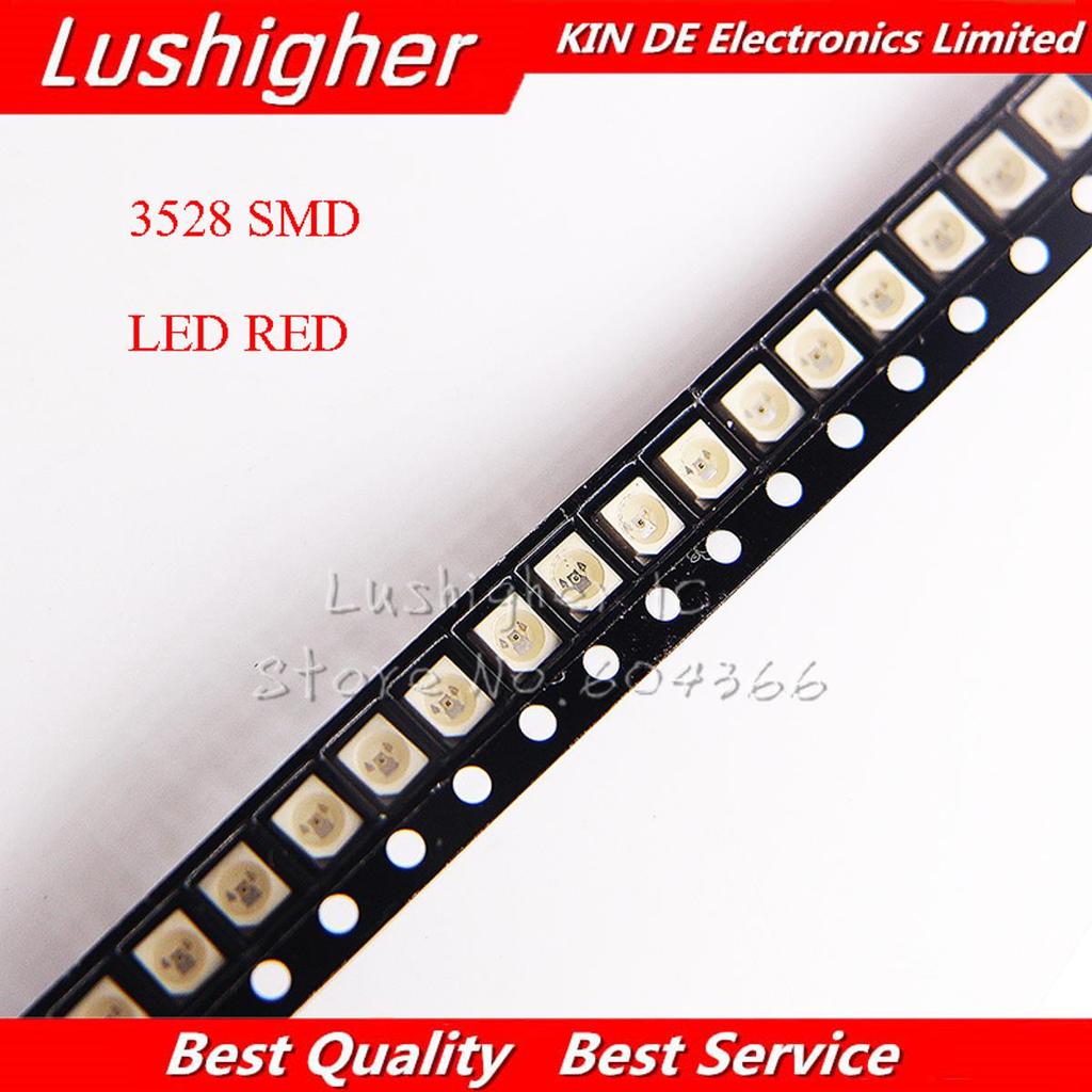 100 ชิ้นสีแดง 3528 1210 SMD LED ไดโอดแสง