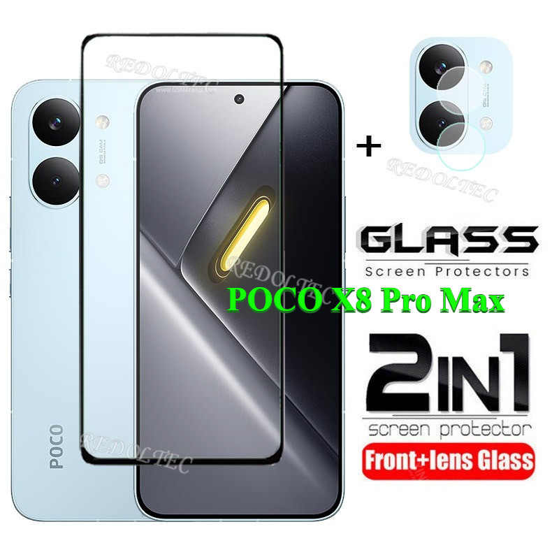 POCO X8 Pro Max ฟิล์มกระจกนิรภัย 2 in 1 พร้อมเลนส์กล้อง Flim คลุมทั้งหน้าจอและกล้อง Xiaomi