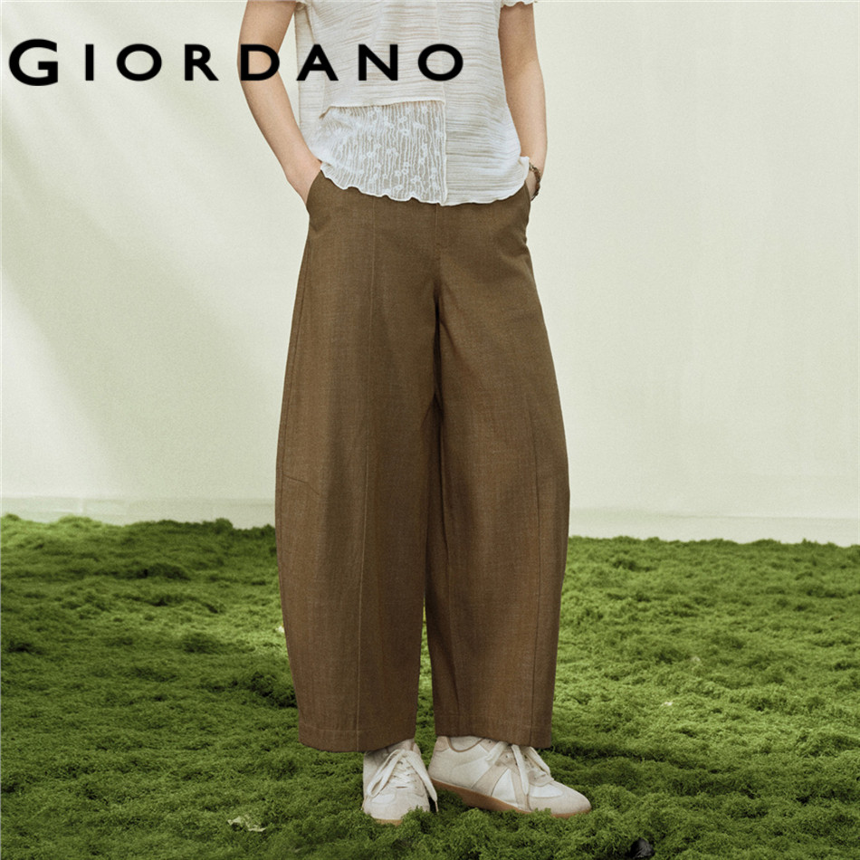 GIORDANO WOMEN Loose fit, semi-elastic waist, woven cocoon-shaped, cropped pants - High Quality 18426603