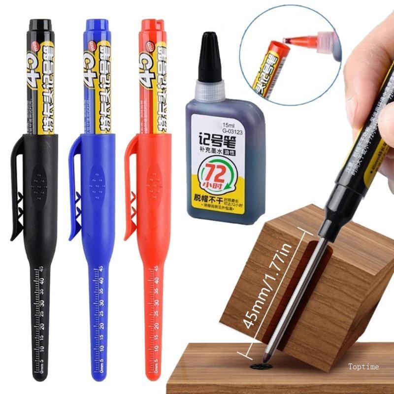 Top 2 ชิ้น 45 มิลลิเมตร Long Tip MARKER ปากกา 15 มิลลิลิตรหมึกเติม Refillable Marker สําหรับงานไม้เครื่องหมายบนเซรามิคโลหะ