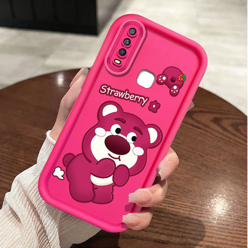 น่ารักLotsoการ์ตูนสตรอเบอร์รี่หมีเคสโทรศัพท์สําหรับVIVO Y17 Y15 Y12 Y12i Y3S 1901 1902 1904 Y7S S1 P