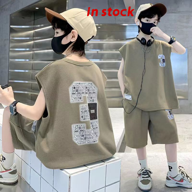 [Grojoy] ชุดเด็กชายฤดูร้อนปี 2026 แบบใหม่ เสื้อกั๊กและกางเกงขาสั้น ไซส์กลางถึงใหญ่ GRL933