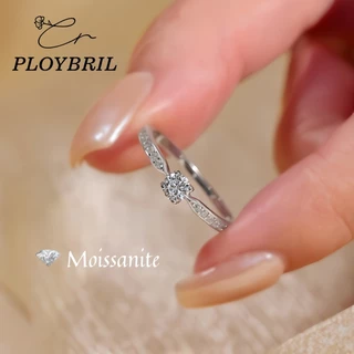 PLOYBRIL Moissanite Ring เหรียญแท้ 925 เพชรโมอีสสี่กรงเล็บเครื่องประดับแฟชั่นผู้หญิงสถาบัน J023