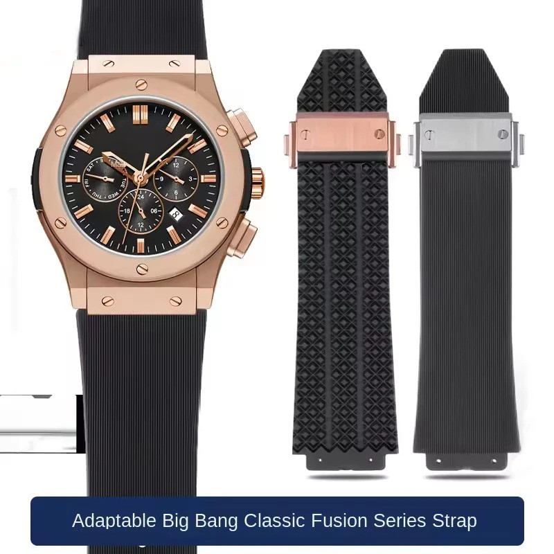 26X19 มม.สําหรับ hublot Big Bang Series นุ่มสายนาฬิกาสําหรับ HUBLOT สายรัดข้อมือซิลิโคนสีดํากันน้ํา 