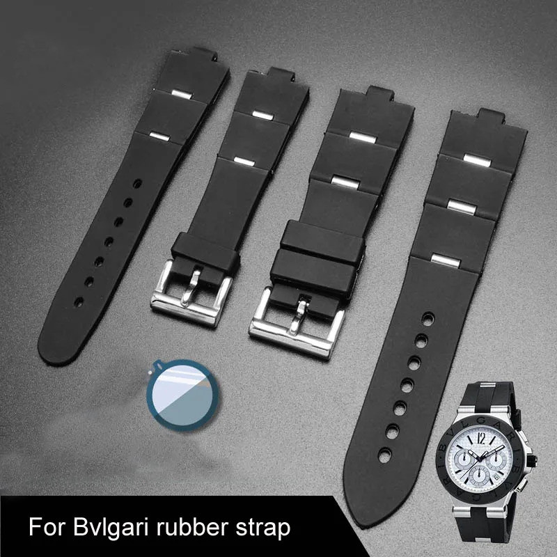 BVLGARI คุณภาพสูง สายนาฬิกายางนุ่มสําหรับ บูลการี ซิลิโคนพับสร้อยข้อมือนาฬิกาสีดําพิเศษอินเทอร์เฟซนูนสายนาฬิกา 22 24 มม