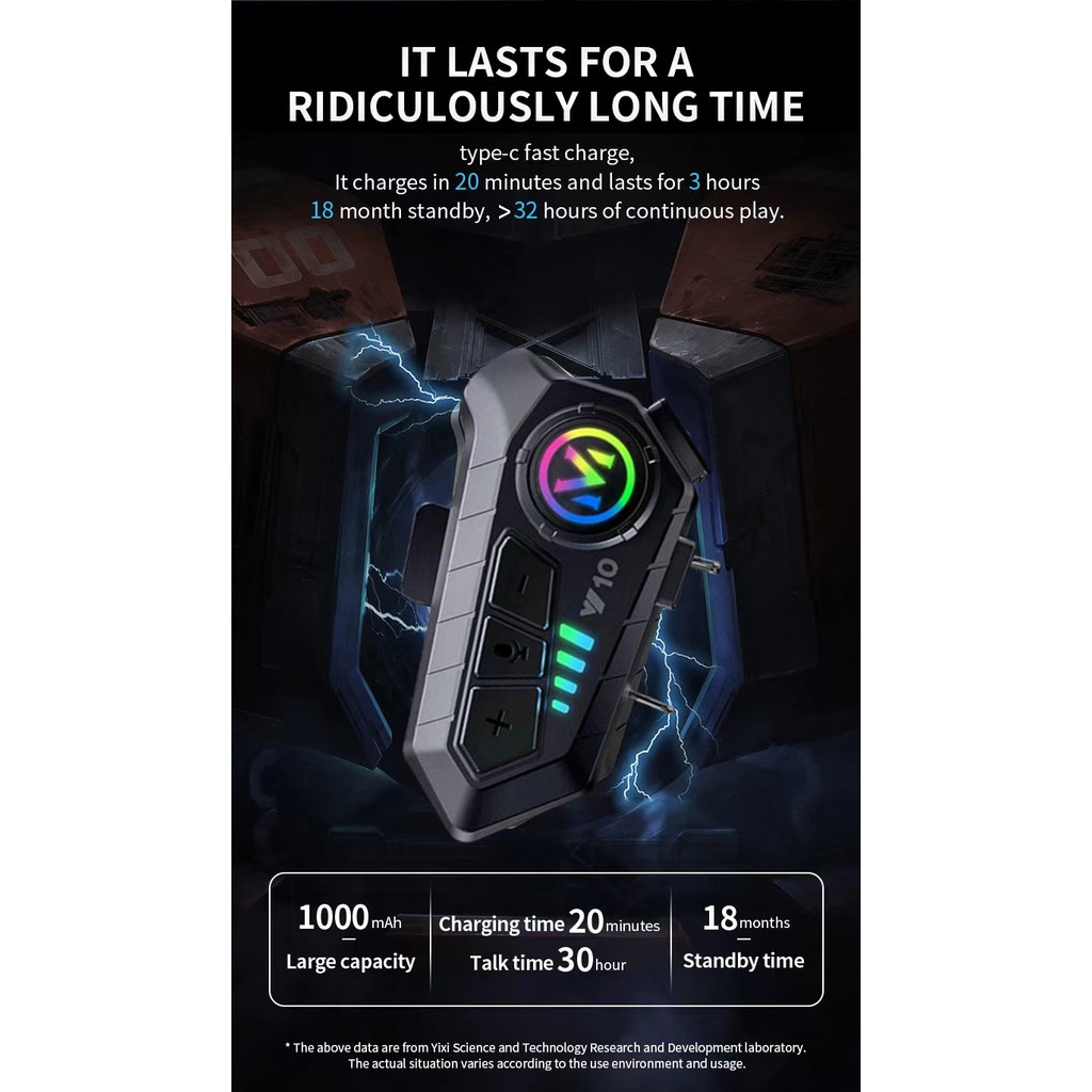 ชุดหูฟังบลูทูธไร้สายสำหรับหมวกกันน็อคมอเตอร์ไซค์ Y10 5.3 กันน้ำ IPX6 แบตเตอรี่ 1000mAh เสียงคุณภาพสูง COD - รูปที่ 5