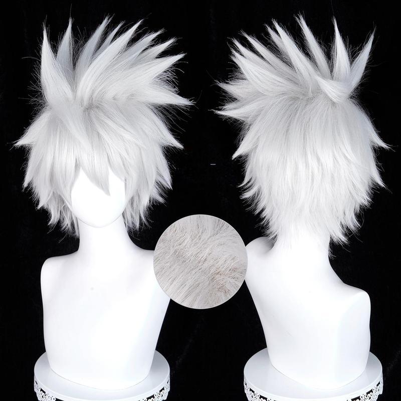 Anime Kakashi Hatake Cosplay Wig Short Spiky Style with Side Part Teased Top | Comic Con Props