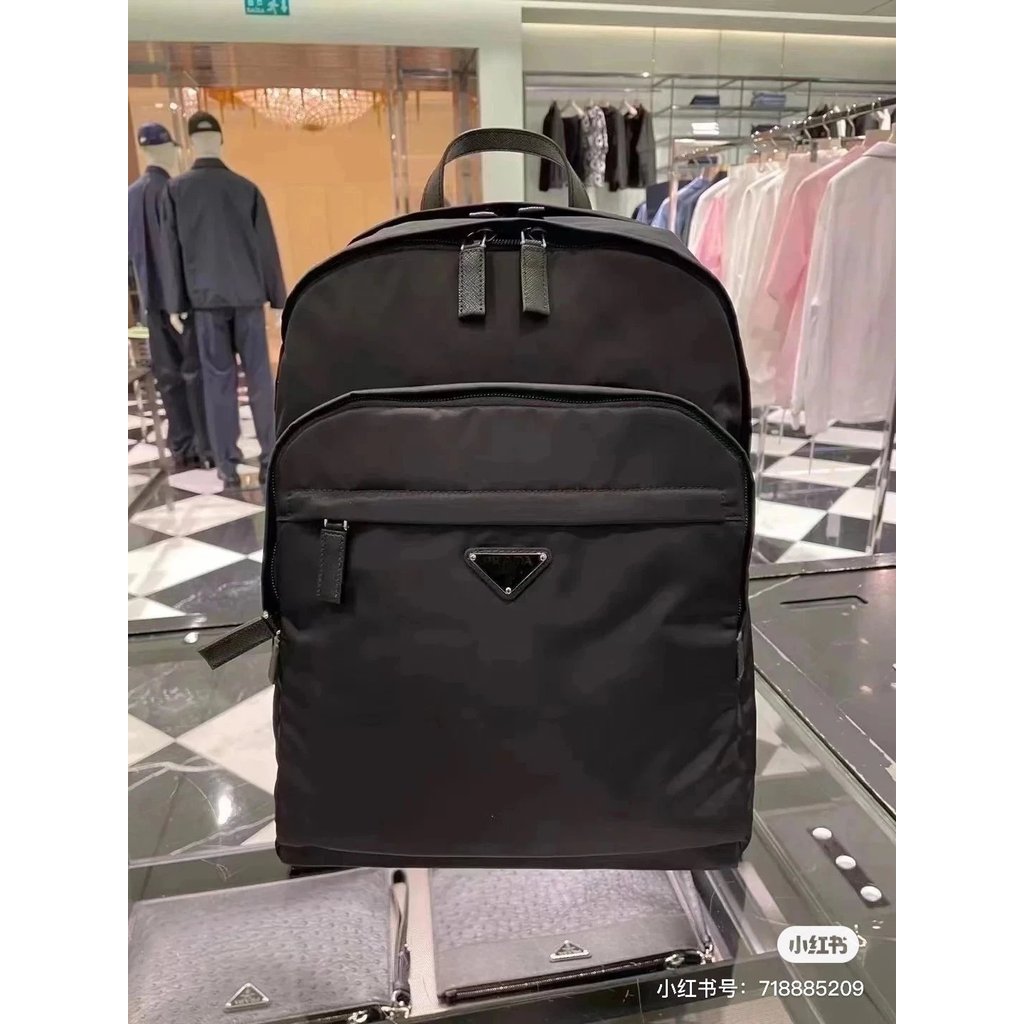 PRADA Mens New Style Nylon Backpack School Bag Travel Bag Double-layer Large-capacity Separate Compu