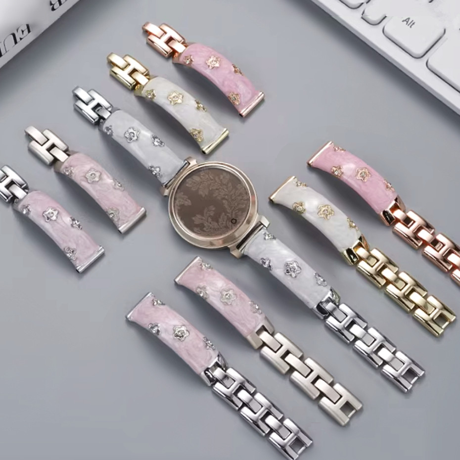 สร้อยข้อมือดอกไม้เพชรสําหรับ Garmin Lily 2 สาย Elegant Garmin 2 active Strap Slim Watchband For Garmin 2 active Slim Thin Bracelet For สาย Lily2 Strap Smart Watch 14mm Lily2 active สาย
