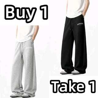 【Buy 1 Take 1】Mens Pants High street Sports Sweatpants Loose Trendy Straight Hip-Hop Wide-Leg Casual