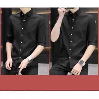 ZENOX เสื้อแขน3/4ผู้ชาย ลายสไตล์เกาหลี สลิมฟิต ผ้าไหมน้ำแข็ง เหมาะสำหรับใส่ทำงานหรือลำลอง