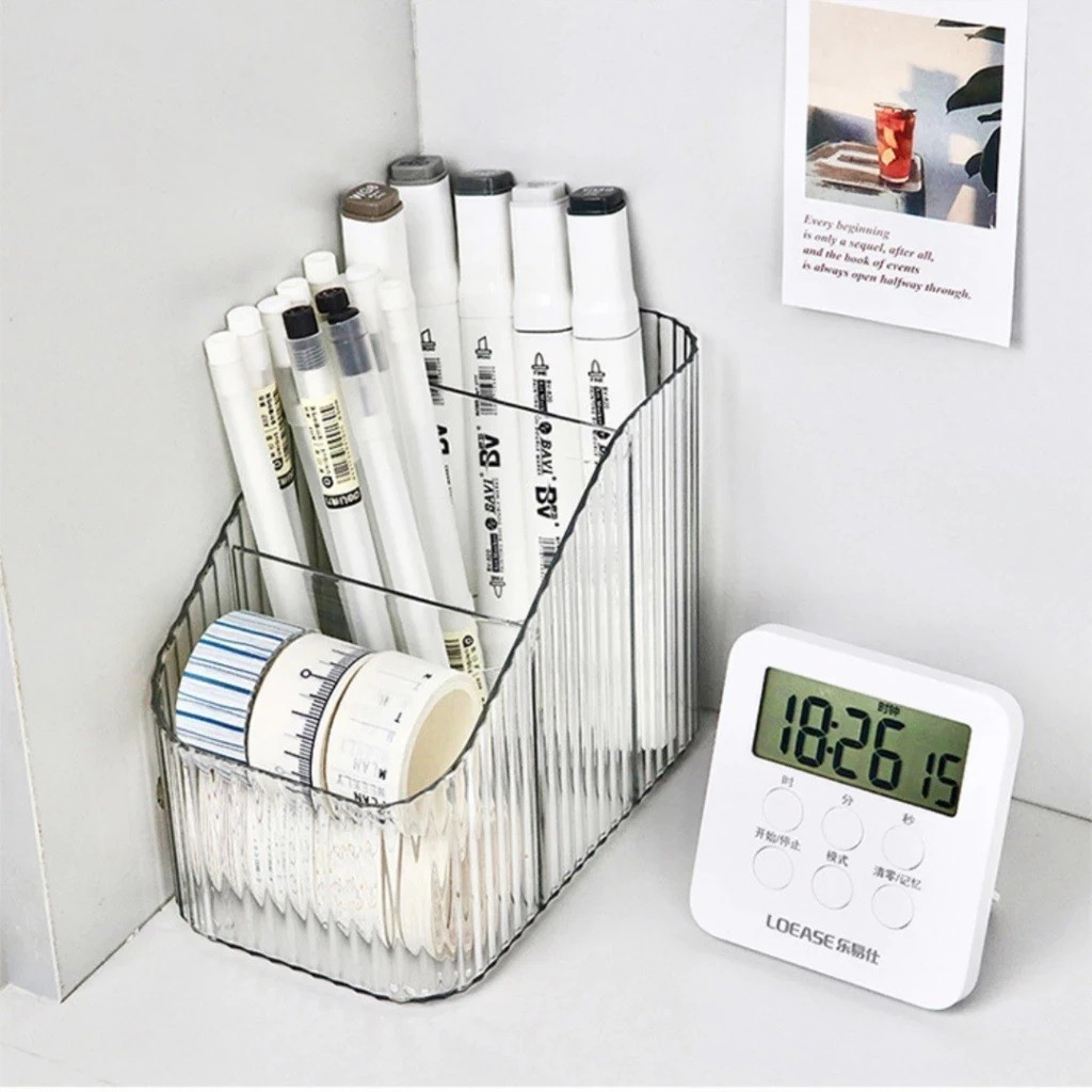 กล่องเก็บของตั้งโต๊ะ เครื่องสำอางเรียบง่าย กล่องเก็บเครื่องสำอาง แบ่งช่อง จัดระเบียบโต๊ะทำงาน สำนักงานนักเรียน - รูปที่ 3