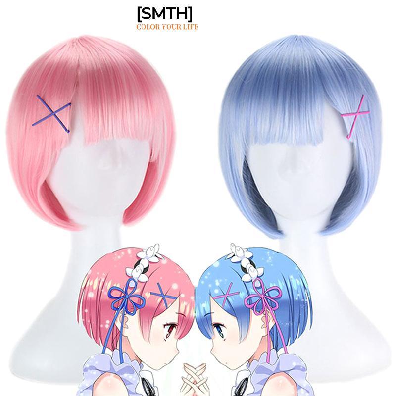 วิกผมสังเคราะห์ใหม่สำหรับคอสเพลย์ anime Ram และ Rem พร้อมเสื้อผ้าcosplay
