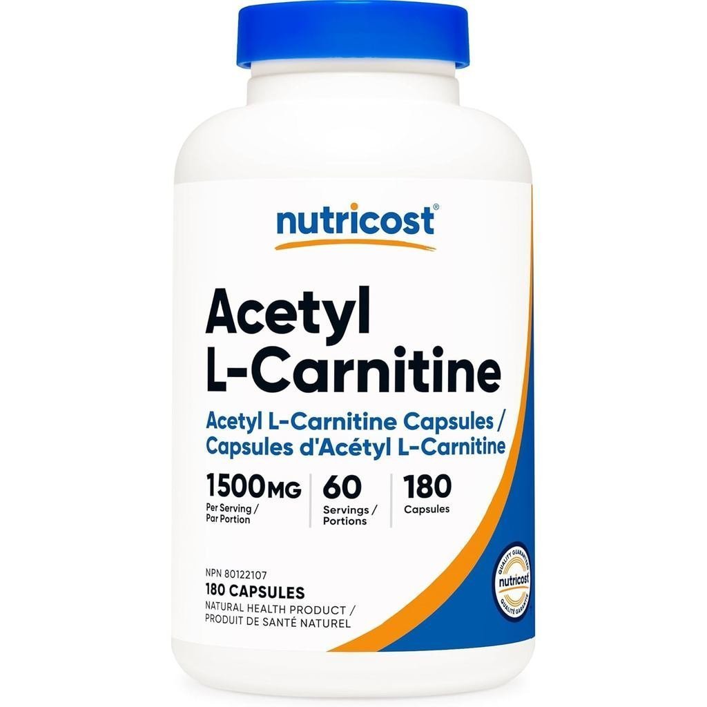 Nutricot Acetyl L-Carnitine 1500mg, 180 แคปซูล - ไม่ใช่จีเอ็มโอและปราศจากกลูเตน 500mg ต่อแคปซูล, 60 