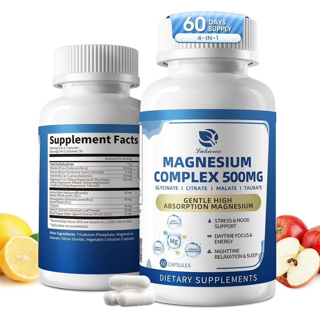 Magnesium Complex 500mg – 4-in-1 Magnesium Glycinate, Citrate, Malate, Taurate | พร้อม D3, B6, B12 &