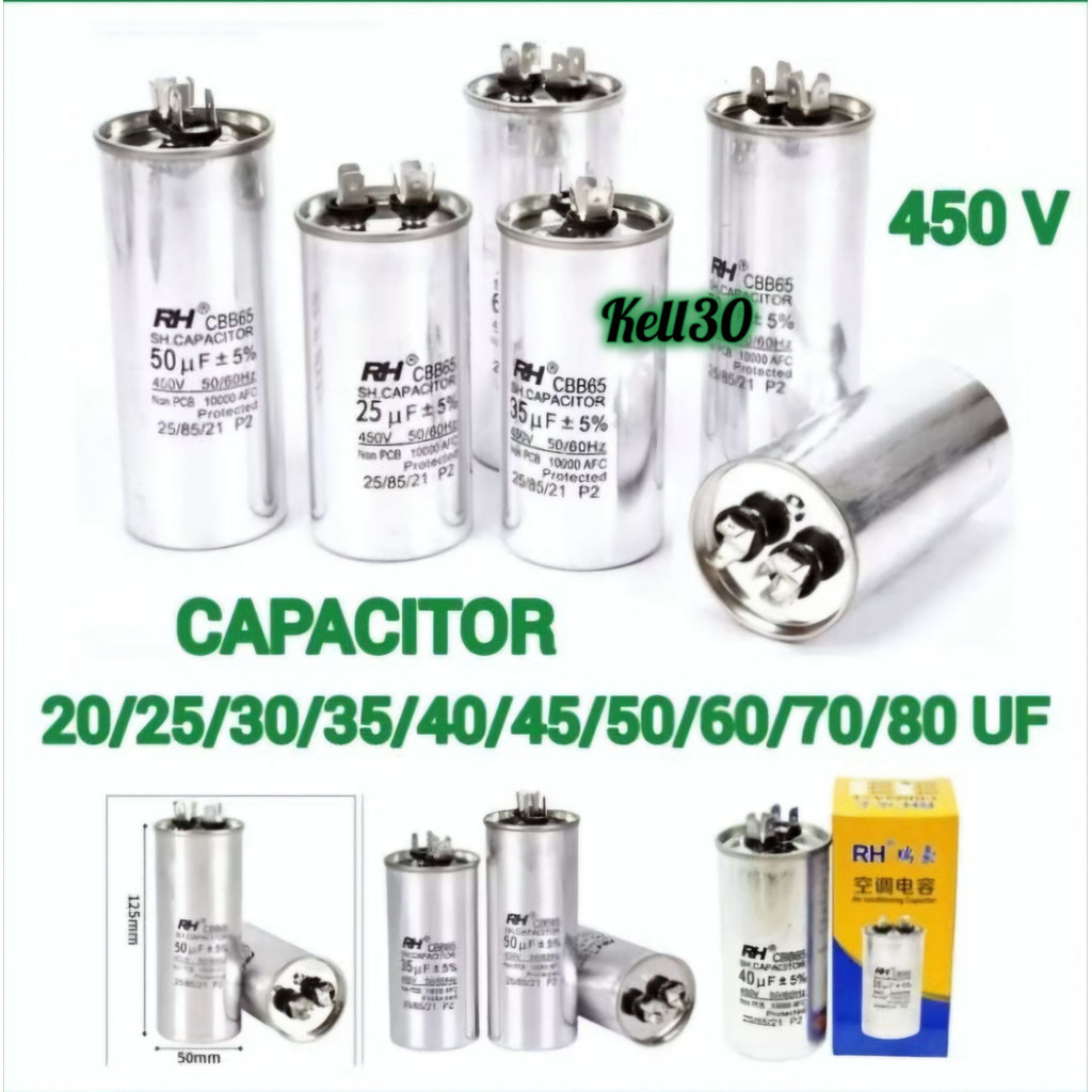 【COD+ส่งฟรี】คาปาซิเตอร์ แอร์ รุ่น RH / Capacitor CBB65 / 450V 20/25/30/35/40/45/50/60/70/80 Uf  แคปร
