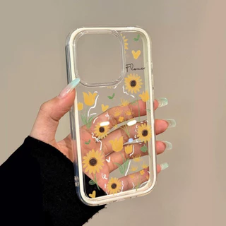 นิ่ม 2in1 สีแคนดี้ เข้ากันได้สำหรับ เคสไอโฟน11 สำหรับ iphone 16 Pro Max 7Plus XR 12 13 14 15 ดอกไม้สวยๆ