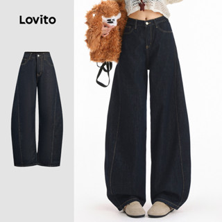 Lovito  กางเกงยีนส์ผู้หญิงสีดําคลาสสิกและหลากหลาย L173AD215