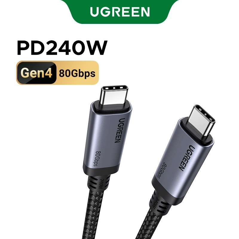 UGREEN Gen4 USB C ถึง USB C PD 240W Fast สายชาร์จ 80 Gbps Max 5A Curent 16K @ 60Hz Max Nylon-Braided