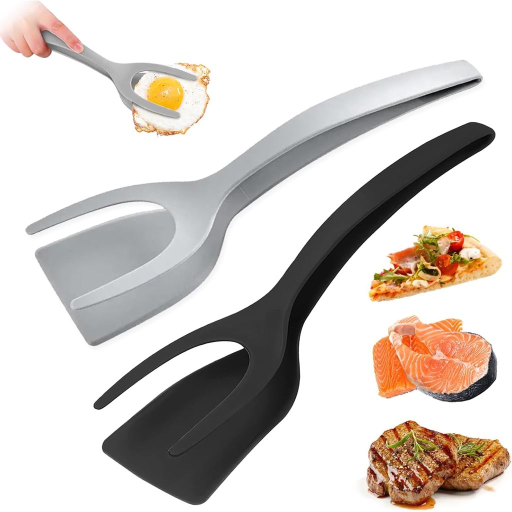 Egg Flipper ไม้พาย 2 in 1 Grip และ Flip Spatula แหนบไม้พายไข่ Flipper ทําจากไนลอนทนอุณหภูมิสูงพร้อมเ