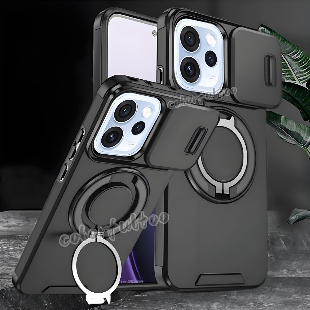เกราะกันกระแทกเคสโทรศัพท์สําหรับOppo Reno 15F 15 Pro Max Mini 15Pro Reno15F Reno15Pro 4G 5G Pushดึงสไลด์กล้องเลนส์ป้องกันปลอกแข็งฝาหลังพร้อมผู้ถือแหวนโลหะ