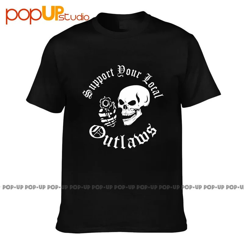 สนับสนุนผู้ก่ออาชญากรรมในท้องถิ่นของคุณ เสื้อยืด Biker Motorcycle Mc Skull เสื้อยืด Unisex เข้ากันได