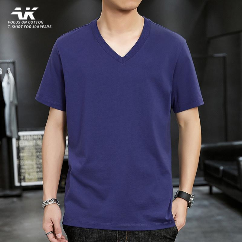 V领港重款纯棉短款短袖短袖连衣服V-คอสบายๆหนักหลวมผ้าฝ้ายสไตล์เสื้อยืดสีขาวSFH