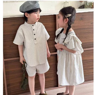 พร้อมส่ง ❤️ชุดเด็กลายทาง ชุดพี่-น้อง เด็กผู้ชาย ลายทางคอกลม+ชุดสาวลายทาง ใส่สบาย ดูดี