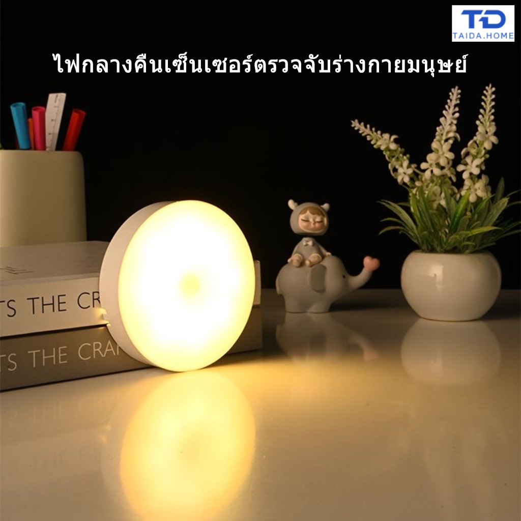 ไฟเซ็นเซอร์แม่เหล็กทรงกลม 🔘 ไฟกลางคืนควบคุมด้วยแสง เหมาะสำหรับตู้เสื้อผ้าและห้องนอน ชาร์จไฟผ่าน USB ใช้งานได้นาน