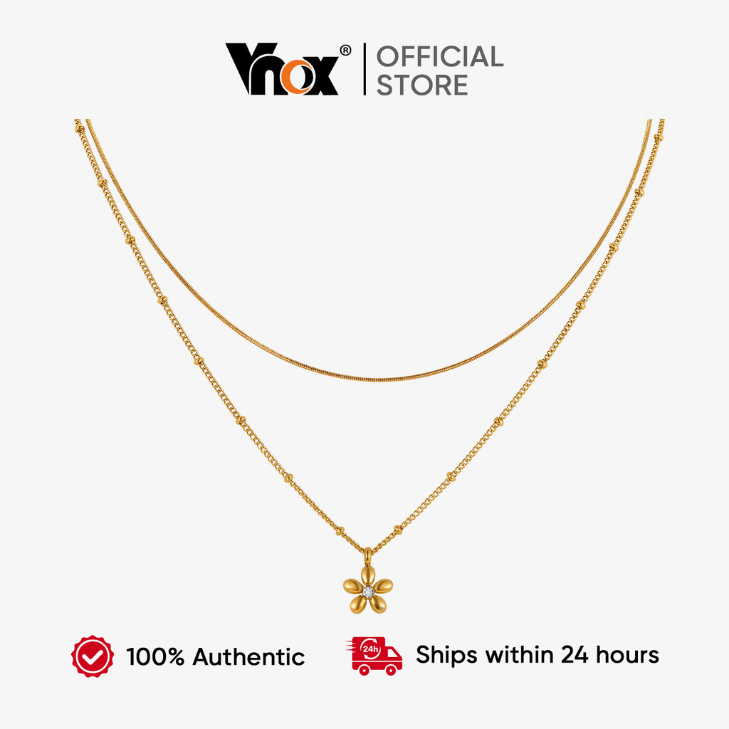 Vnox قلادة خرز بطبقتين ستانلس مطلية ذهب — صورة 6