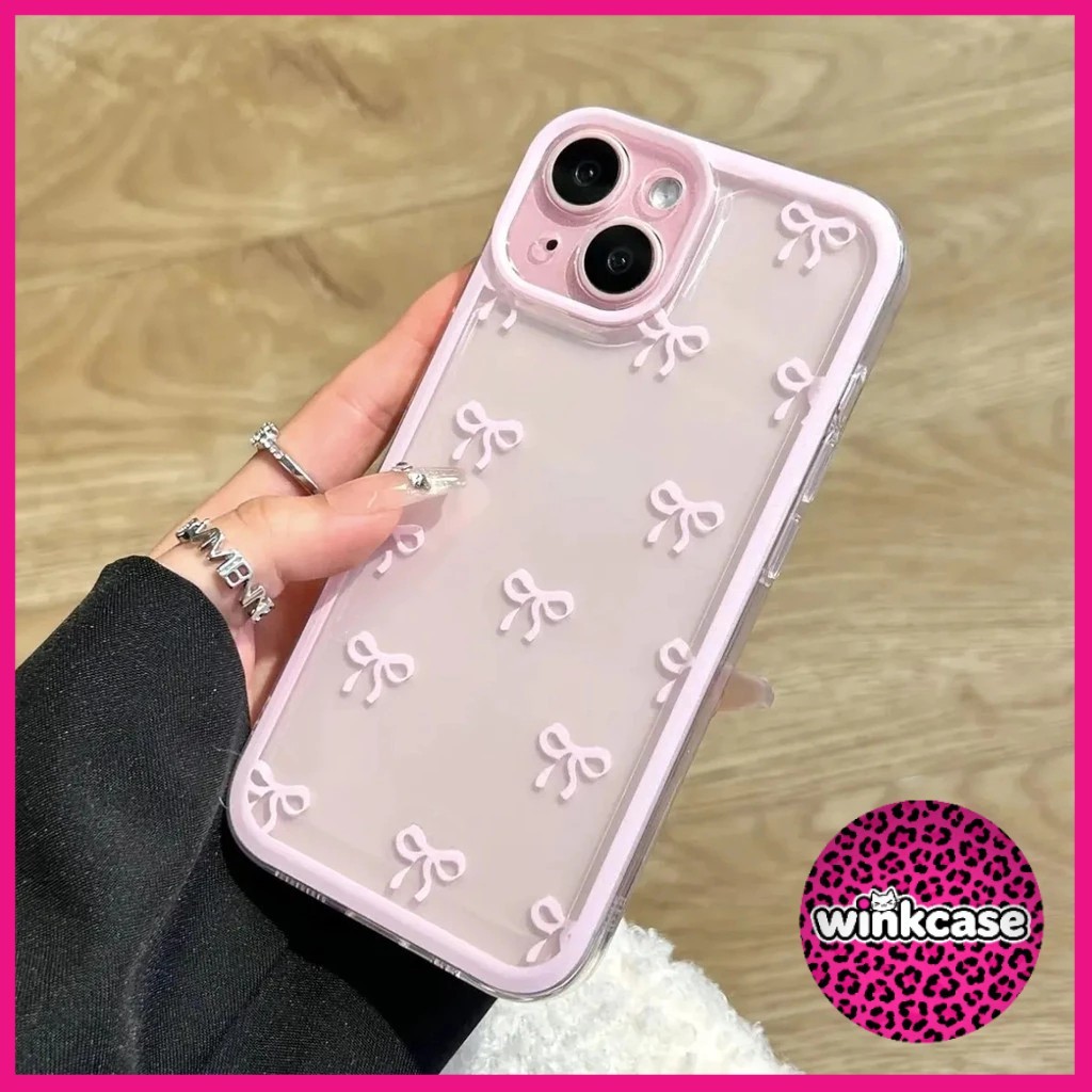 GOOD เคสไอโฟน สีลูกกวาด โบว์ สำหรับ IPhone 11 12 17 13 14 16 15 Pro Max X XS XR Max 8 7 Plus เรียบง่าย โปร่งใส เคส