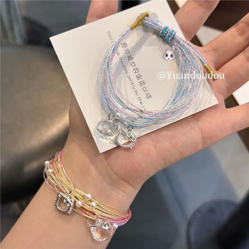 coquette bracelet สร้อยข้อมือ สร้อยข้อมือทํามือรู้สึกของขวัญระดับไฮเอนด์คิตตี้หลากสีถักสร้อยข้อมือนั