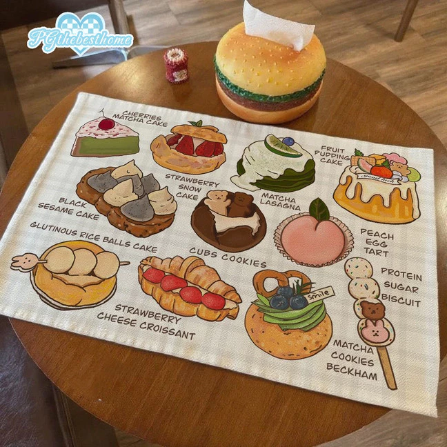 【pgTheBest】ผ้ารองจานลายขนมหวาน กันน้ํา-น้ํามัน ของจำเป็นสำหรับถ่ายรูปสวย เพิ่มบรรยากาศโต๊ะอาหาร