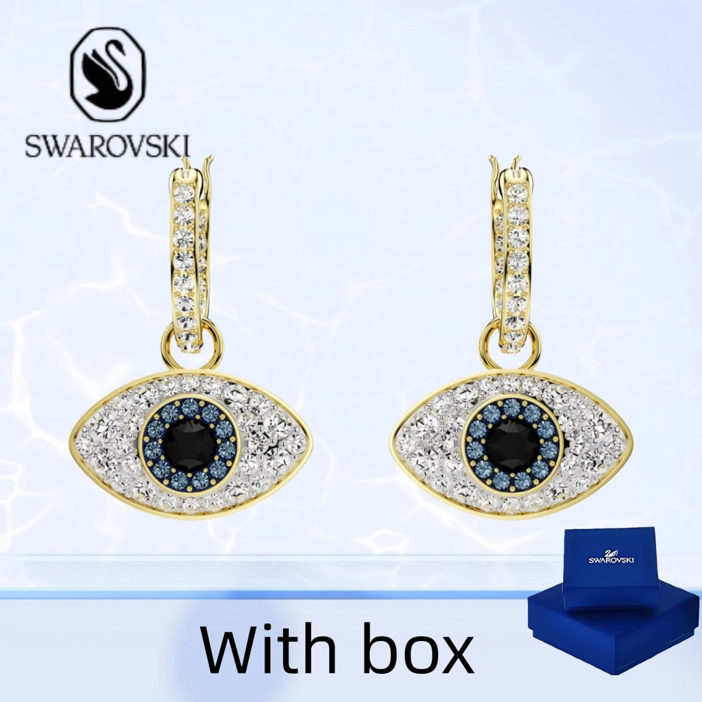 ต่างหู Swarovski Symbolica "Evil Eye" สีน้ำเงิน สำหรับผู้หญิง ทำด้วยเงินสเตอร์ลิง S925 พร้อมกล่อง