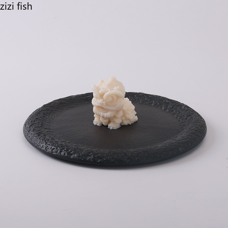 Black Ceramic Plate Round Steak Plate Dessert Cake Plate Sushi Plates Pasta Dish Serving PlatesMolec