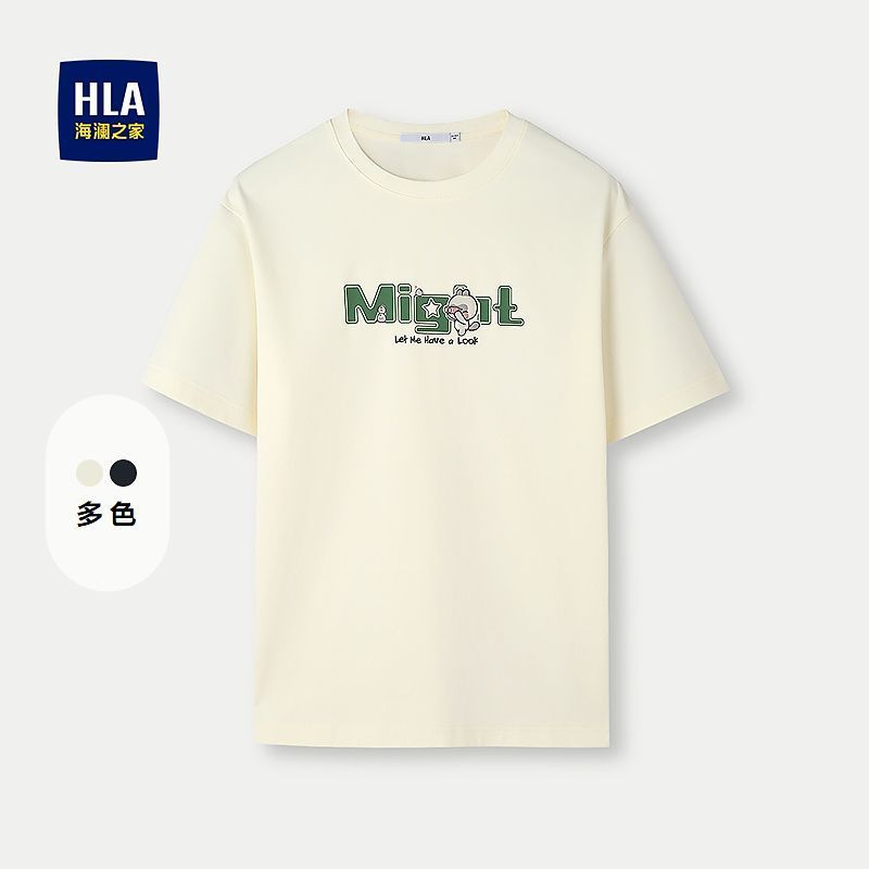 HLA/Hailan เสื้อยืดแขนสั้นฤดูใบไม้ผลิ/ฤดูร้อนรอบคอการ์ตูนพิมพ์ผู้ชายแขนสั้นระบายอากาศได้สบาย