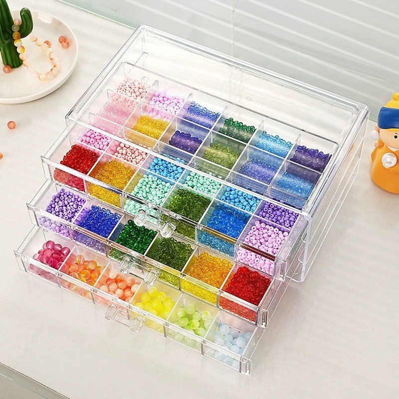 Spot Goods#diy Material Glass Bead Storage Box Handmade Rice Beads Acrylic Multi-Compartment Organiz