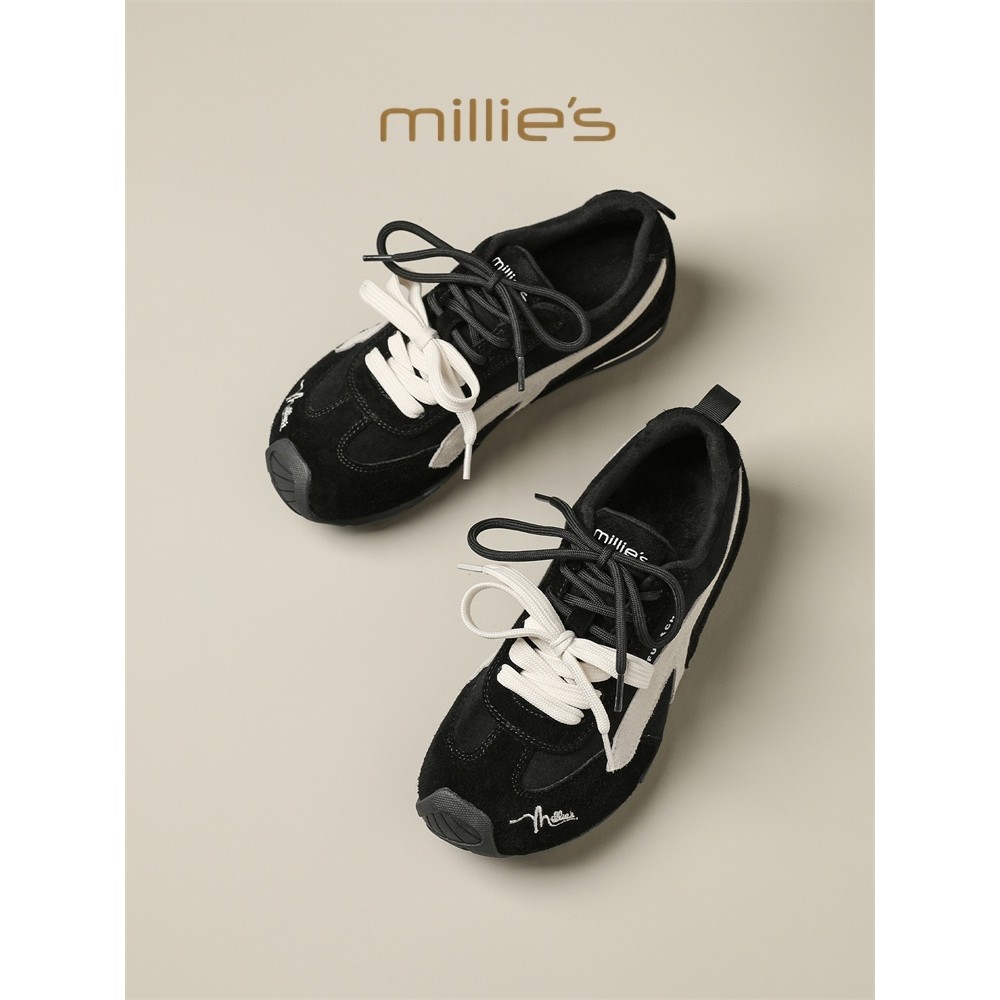 Millies Miaoli รองเท้าผู้หญิงรองเท้าผ้าใบ Frosted Lace-Up ปากตื้นแบนรองเท้าสบายๆ 2026 สไตล์ใหม่ Q ~