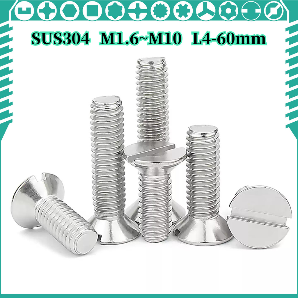 GB68 304 สแตนเลส one-word slot consunk หัวสกรู slotted แบนหัวสกรู M1.6M2M2.5M3M4M5M6M8M10KOGE-SZX