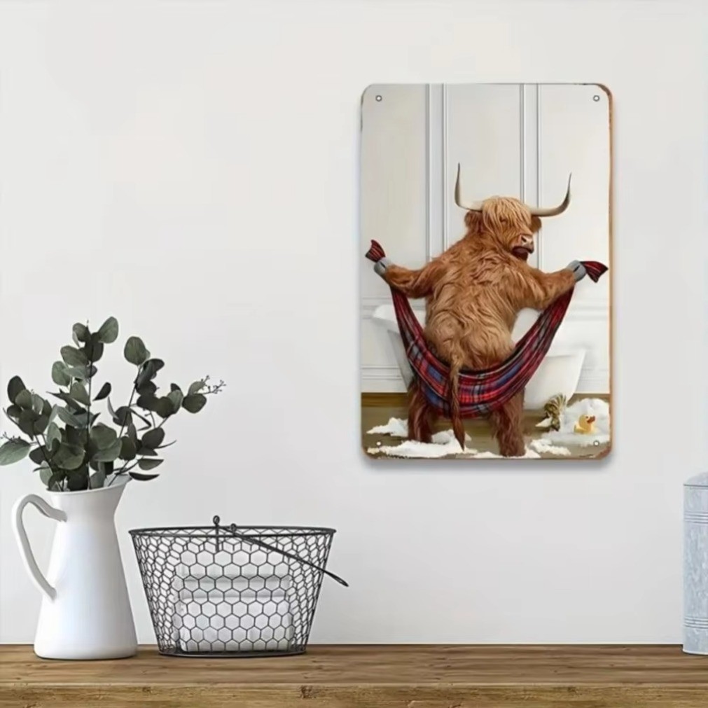 HELLOYOUNG น่ารักเรซิ่น Wall Art Highland Cow Decor สําหรับบ้านห้องน้ําห้องนอน Aesthetic Room Decor