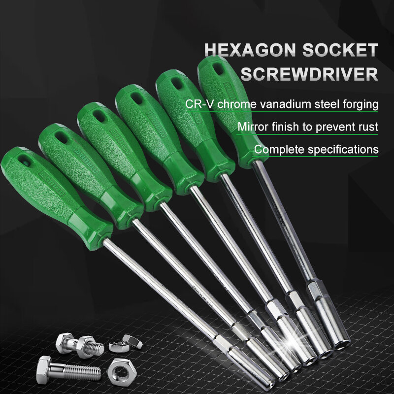 WYNNS 5/5.5/6/7/8/10 มม.Hex Nut Driver ซ็อกเก็ตแม่เหล็กไขควงอ่อนนุชประแจซ็อกเก็ตหกเหลี่ยมสกรูไดร์เวอ
