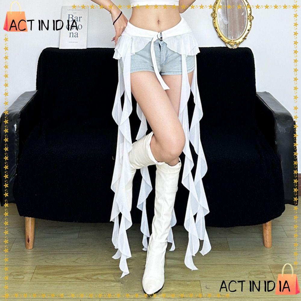 เข็มขัดแฟชั่น ACTINIDIARA แบบริลเลสสำหรับผู้หญิง ดีไซน์ไม่สม่ำเสมอ มีความยาวที่เหมาะสม กะโปรงสีขาวสไตล์ Y2K และStreetwear