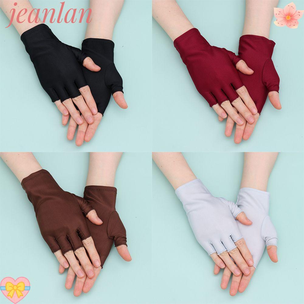 Jeanlan ถุงมือครึ่งนิ้ว รัดรูป บาง สั้น ป้องกันแสงแดด